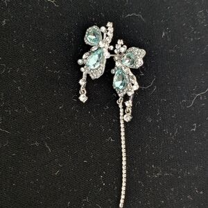 Elegant Silver and Blue Crystal Ear Cuffs